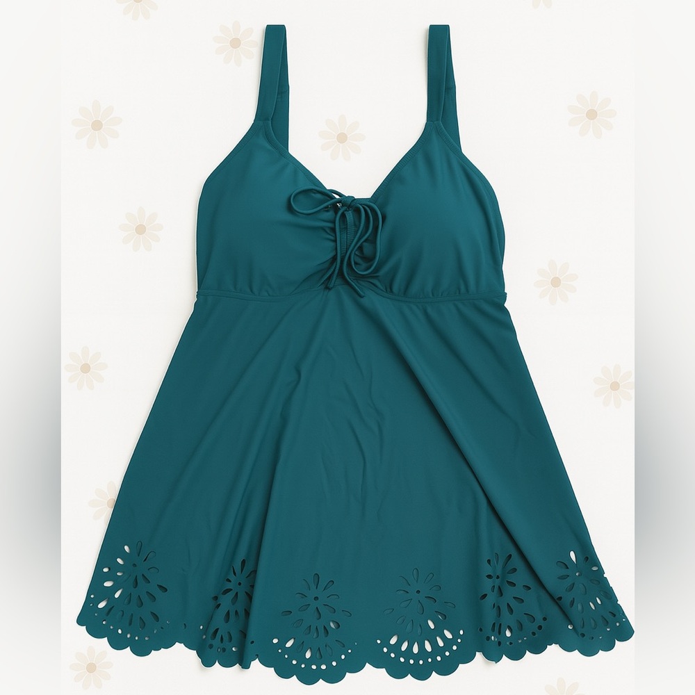 NWT BloomChic Laser Cut Ruched Drawstring A Line Swim Dress - 22/24/3X